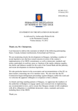 Statement by the Delegation of Norway, also on behalf Canada, Iceland, Liechtenstein and Switzerland, on the recent constitutional changes in Hungary