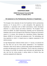 Statement by the Danish Presidency of the Council of the European Union on the parliamentary elections in Kazakhstan, held on 15 January 2012
