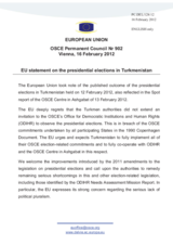 Statement by the Danish Presidency of the Council of the European Union on the presidential elections in Turkmenistan, held on 12 February 2012
