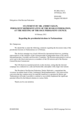 Statement by the Delegation of the Russian Federation on the presidential elections in Turkmenistan, held on 12 February 2012