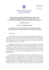 Statement by the Delegation of the Holy See on the ratification of the UN Convention against Illicit Traffic in Narcotic Drugs and Psychotropic Substances and accession to the International Convention for the Suppression of the Financing of Terrorism