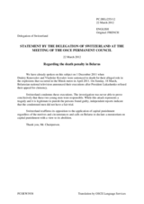 Statement by the Delegation of Switzerland on the executions of Mr. D. Kanavalaw and Mr. U. Kavalyow, and the human rights situation in Belarus