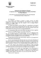 Statement by the Delegation of Ukraine in response to the report by the OSCE Representative on Freedom of the Media