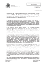 Intervención del Embajador Representante Permanente de España ante la OSCE, D. Fernando Valderrama, en respuesta al informe de la Representante para la libertad de medios