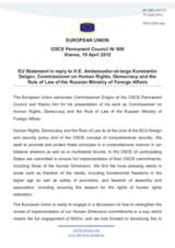 Statement by the Danish Presidency of the Council of the EU in response to the address by the Commissioner on Human Rights, Democracy and the Rule of Law of the Ministry of Foreign Affairs of the Russian Federation, Ambassador-At-Large Konstantin Dolgov