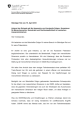 Antwort der Schweiz auf die Ansprache von Konstantin Dolgov, Kommissar für Menschenrechte, Demokratie und Rechtsstaatlichkeit im russischen Aussenministerium