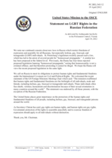 Statement by the Delegation of the United States on the tolerance and non-discrimination in the Russian Federation
