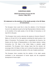 Statement by the Danish Presidency of the Council of the EU on the abolition of the death penalty in the state of Connecticut, United States of America
