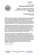 Statement by the Delegation of the United States on the freedom of assembly and violence against lesbian, gay, bisexual and transgender individuals in a number of OSCE participating States