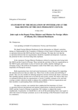 Statement by the Delegation of Switzerland, also on behalf of Liechtenstein and Norway, in response to the address by the Deputy Prime Minister and Minister of Foreign Affairs of Albania, H.E. Edmond Haxhinasto