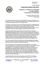 Statement by the Delegation of the United States in response to the address by the Minister for Foreign Affairs of Ukraine, H.E. Kostyantyn Gryshchenko