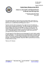 Statement by the Delegation of the United States on the attack on Ms. Štefica Galić in Bosnia and Herzegovina