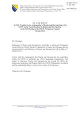 Statement by the Delegation of Bosnia and Herzegovina on the local elections to be held on 7 October 2012 in Bosnia and Herzegovina