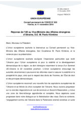 Réponse de l’UE au Vice-Ministre des Affaires étrangères d’Ukraine, S.E. M. Pavlo Klimkine
