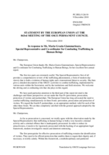 Statement by the Belgian Presidency of the Council of the European Union in response to the report by the Special Representative and Co-ordinator for Combating Trafficking in Human Beings, Dr. Maria Grazia Giammarinaro