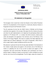 Statement by the Belgian Presidency of the Council of the European Union on the Community Security Initiative in Kyrgyzstan