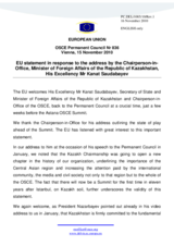 Statement by the Belgian Presidency of the Council of the European Union in response to the address by the Chairperson-in-Office, Secretary of State of Kazakhstan, Minister for Foreign Affairs of Kazakhstan, H.E. Kanat Saudabayev