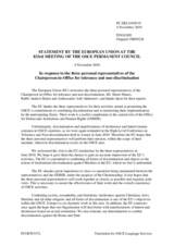 Statement by the Delegation of Belgium/EU in response to the reports by the Personal Representatives of the CiO on Combating Racism, Xenophobia and Discrimination; on Combating Anti-Semitism; on Combating Intolerance and Discrimination against Muslims