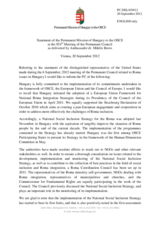 Statement by the Delegation of Hungary in response to a statement made by the United States of America at the 923rd meeting of the Permanent Council on the situation of members of the Roma community in participating States of the OSCE