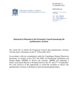 Statement by the Delegation of Romania on the parliamentary elections to be held in Romania on 9 December 2012