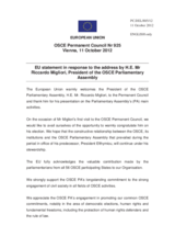 Statement by the Cypriot Presidency of the Council of the EU in response to the address by the President of the OSCE Parliamentary Assembly, H.E. Riccardo Migliori