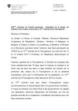 Déclaration de la Suisse, du Canada et de la France concernant le 14ème sommet de la Francophonie