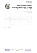 Statement by the Delegation of the United States on the need for supplementary Unified Budget resources by the Office for Democratic Institutions and Human Rights