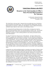 Statement by the Delegation of the United States in response to the reports by the three Personal Representatives of the Chairperson-in-Office for tolerance and non-discrimination