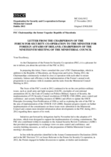 Letter from the Chairperson of the Forum for Security Co-operation to the Minister of Foreign Affairs of Ireland, Chairperson of the 19th Meeting of the Ministerial Council