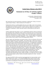 Statement by the Delegation of the United States on the International Day for the Elimination of Violence Against Women, observed on 25 November 2012, and 16 Days of Activism Against Gender Violence