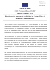 Statement by the Irish Presidency of the Council of the EU in response to the address by the Chairperson-in-Office of the OSCE, Minister for Foreign Affairs of Ukraine, H.E. Leonid Kozhara