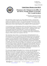 Statement by the Delegation of the United States in response to the address by the Chairperson-in-Office of the OSCE, Minister for Foreign Affairs of Ukraine, H.E. Leonid Kozhara