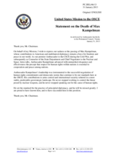 Statement by the Delegation of the United States on the death of Mr. M. Kampelman, former Ambassador of the United States of America to the CSCE