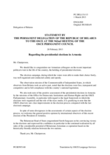 Statement by the Delegation of Belarus on the presidential elections in Armenia, held on 18 February 2013