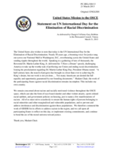 Statement by the Delegation of the United States on the International Day for the Elimination of Racial Discrimination, observed on 21 March 2013