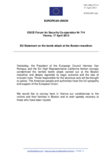 Statement by the Irish Presidency of the Council of the EU on the bomb attack at the Boston marathon