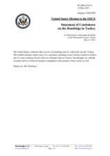 Statement by the Delegation of the United States offering condolences to Turkey in connection with the bombing that took place in Reyhanli, Turkey, on 11 May 2013