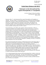 Statement by the Delegation of the United States on the International Day Against Homophobia and Transphobia, celebrated on 17 May 2013