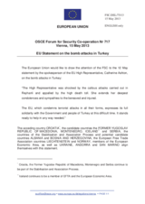 Statement by the Irish Presidency of the Council of the EU offering condolences to Turkey in connection with the bombing that took place in Reyhanli, Turkey, on 11 May 2013