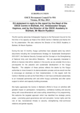 Statement by the Irish Presidency of the Council of the EU in reply to the report by the Head of the OSCE Centre in Bishkek, H.E. Ambassador Sergey Kapinos, and by the Director of the OSCE Academy in Bishkek, Mr Maxim Ryabkov