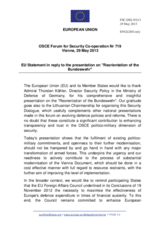 Statement by the Irish Presidency of the Council of the EU in response to the presentation on the reorientation of the Bundeswehr by Admiral T. Kähler, Director of Security Policy, Ministry of Defence of Germany