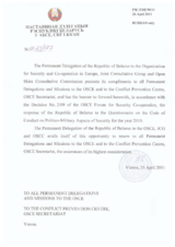 Response by the Delegation of Belarus to the Questionnaire on the Code of Conduct on Politico-Military Aspects of Security