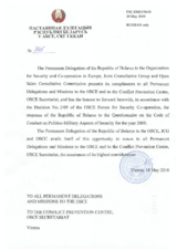 Response by the Delegation of Belarus to the Questionnaire on the Code of Conduct on Politico-Military Aspects of Security