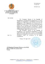 Response by the Delegation of Kazakhstan to the Questionnaire on the Code of Conduct on Politico-Military Aspects of Security
