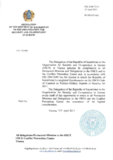 Response by the Delegation of Kazakhstan to the Questionnaire on the Code of Conduct on Politico-Military Aspects of Security
