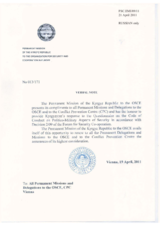 Response by the Delegation of Kyrgyzstan to the Questionnaire on the Code of Conduct on Politico-Military Aspects of Security