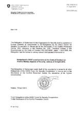 Response by the Delegation of Switzerland to the Questionnaire on the Code of Conduct on Politico-Military Aspects of Security