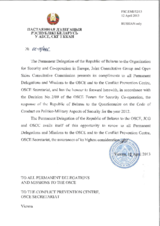 Response by the Delegation of Belarus to the Questionnaire on the Code of Conduct on Politico-Military Aspects of Security