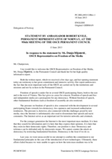 Statement by the Delegation of Norway in response to the report by the OSCE Representative on Freedom of the Media, Ms. Dunja Mijatović 13 June 2013