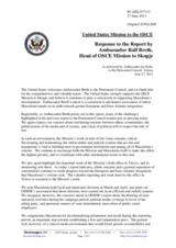 Statement by the Delegation of the United States in response to the report by the Head of the OSCE Mission to Skopje, Ambassador Ralf Breth 